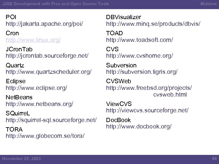 J 2 EE Development with Free and Open Source Tools POI http: //jakarta. apache.