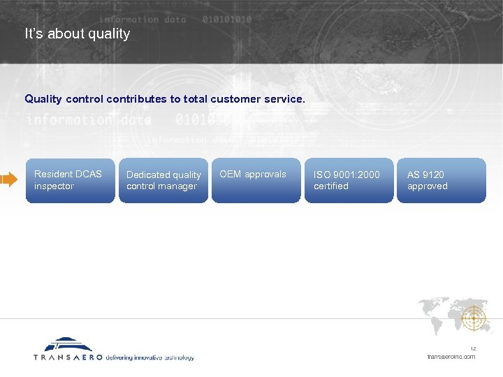 It’s about quality Quality control contributes to total customer service. Resident DCAS inspector Dedicated