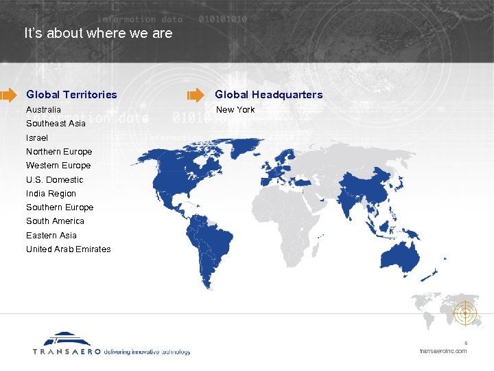 It’s about where we are Global Territories Global Headquarters Australia New York Southeast Asia