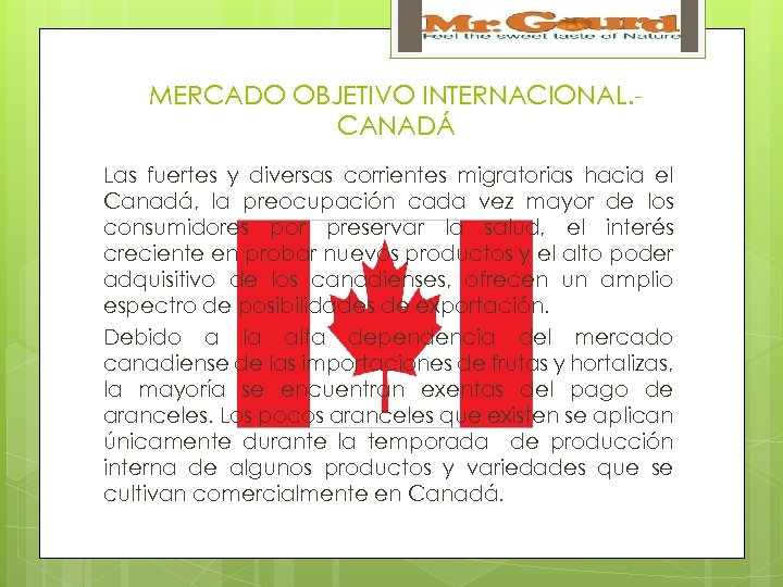 MERCADO OBJETIVO INTERNACIONAL. CANADÁ Las fuertes y diversas corrientes migratorias hacia el Canadá, la