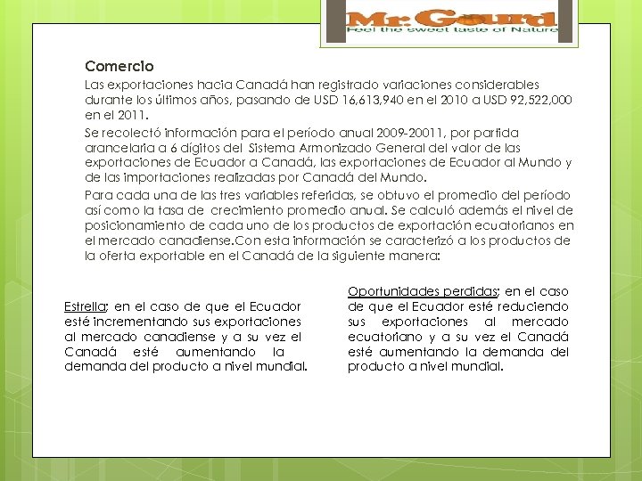 Comercio Las exportaciones hacia Canadá han registrado variaciones considerables durante los últimos años, pasando