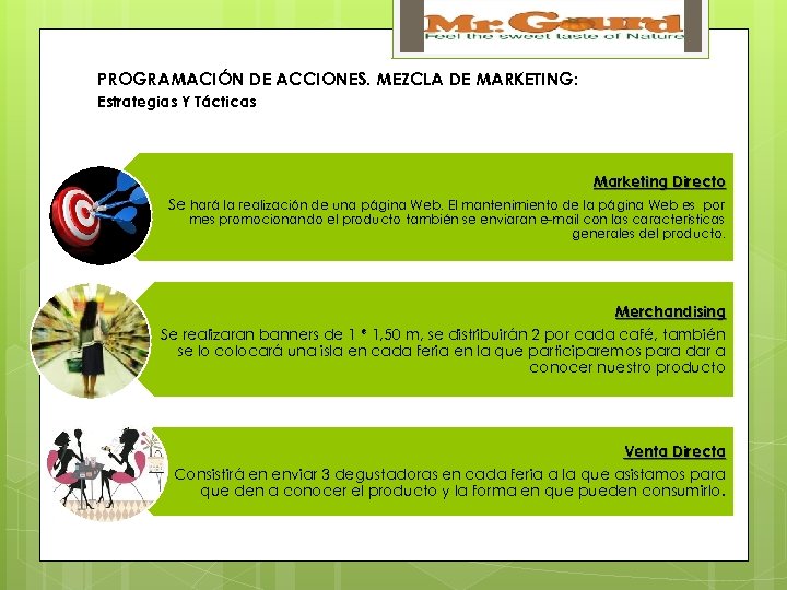 PROGRAMACIÓN DE ACCIONES. MEZCLA DE MARKETING: Estrategias Y Tácticas Marketing Directo Se hará la