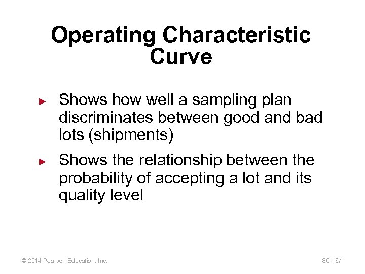 Operating Characteristic Curve ► ► Shows how well a sampling plan discriminates between good