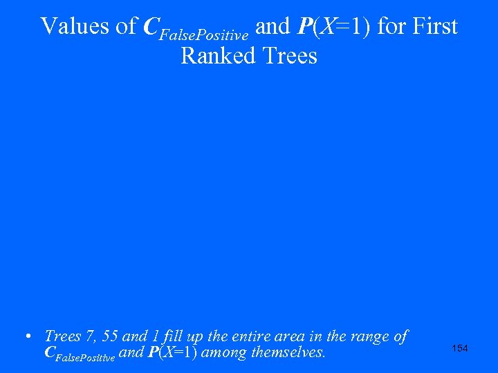 Values of CFalse. Positive and P(X=1) for First Ranked Trees • Trees 7, 55