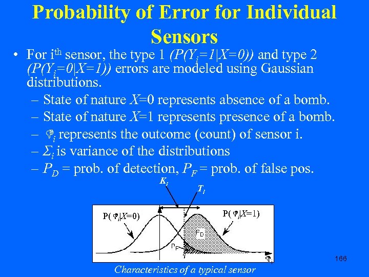 Probability of Error for Individual Sensors • For ith sensor, the type 1 (P(Yi=1|X=0))