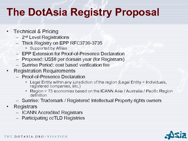 The Dot. Asia Registry Proposal • Technical & Pricing – 2 nd Level Registrations
