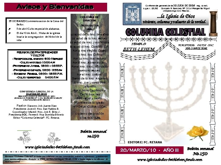 Conferencia general de la IGLESIA DE DIOS reg. const. s. g. a. r. 18/93