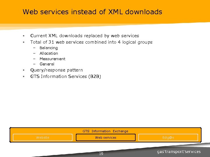 Web services instead of XML downloads § § Current XML downloads replaced by web