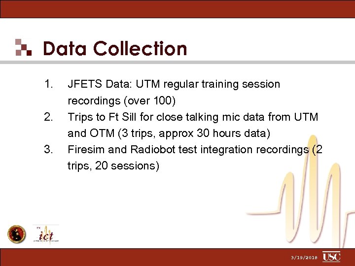 Data Collection 1. 2. 3. JFETS Data: UTM regular training session recordings (over 100)