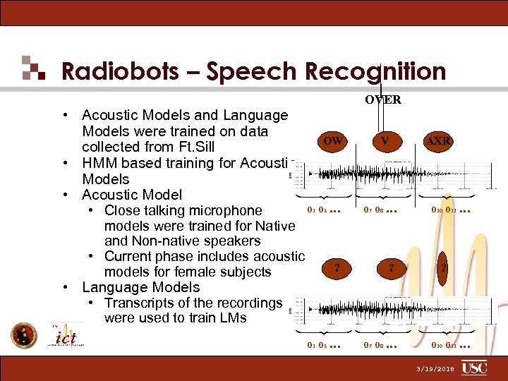 Radiobots – Speech Recognition • Acoustic Models and Language Models were trained on data