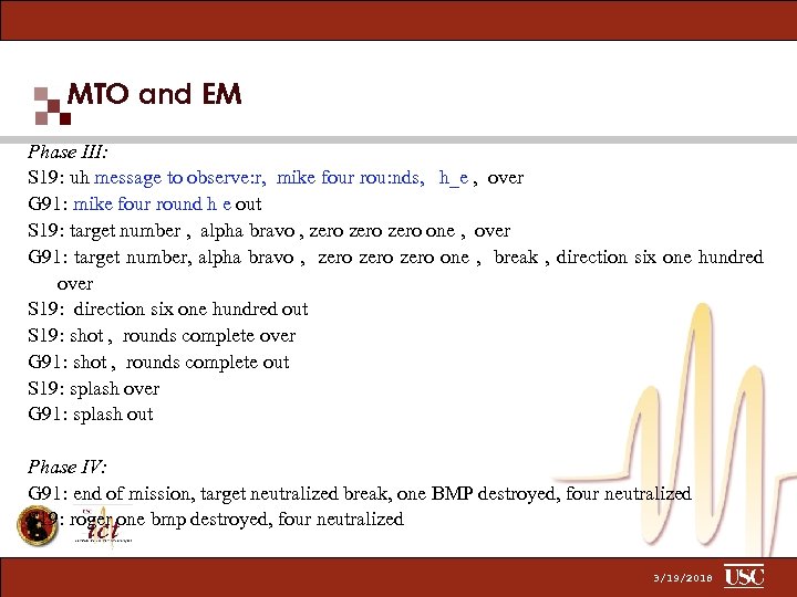 MTO and EM Phase III: S 19: uh message to observe: r, mike four