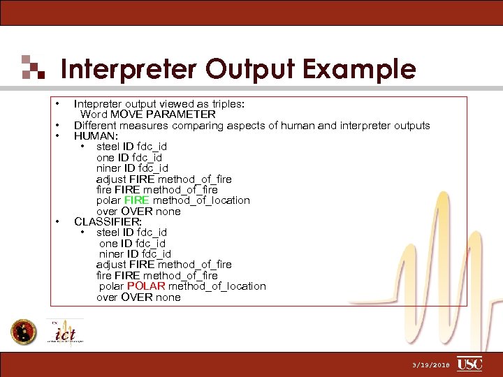 Interpreter Output Example • • Intepreter output viewed as triples: Word MOVE PARAMETER Different