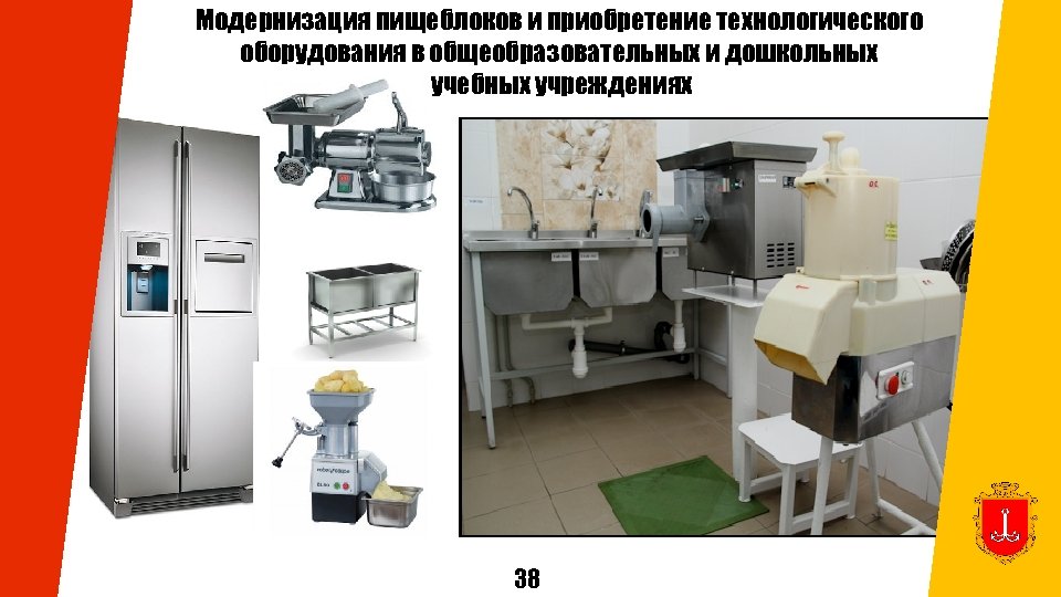 Модернизация пищеблоков и приобретение технологического оборудования в общеобразовательных и дошкольных учебных учреждениях ДО 38