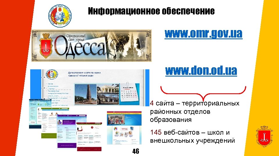 Информационное обеспечение www. omr. gov. ua www. don. od. ua 4 сайта – территориальных