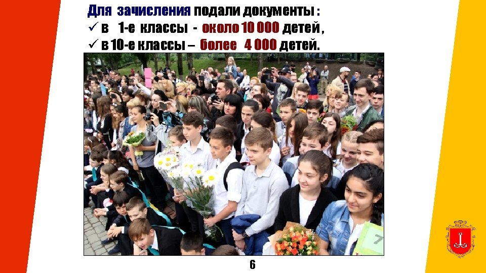 Для зачисления подали документы : ü в 1 -е классы - около 10 000