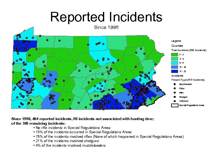 Reported Incidents Since 1998 Legend Counties Total Incidents (366 Incidents) 0 -2 3 -5