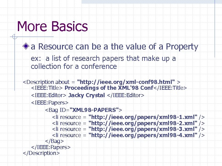 More Basics a Resource can be a the value of a Property ex: a