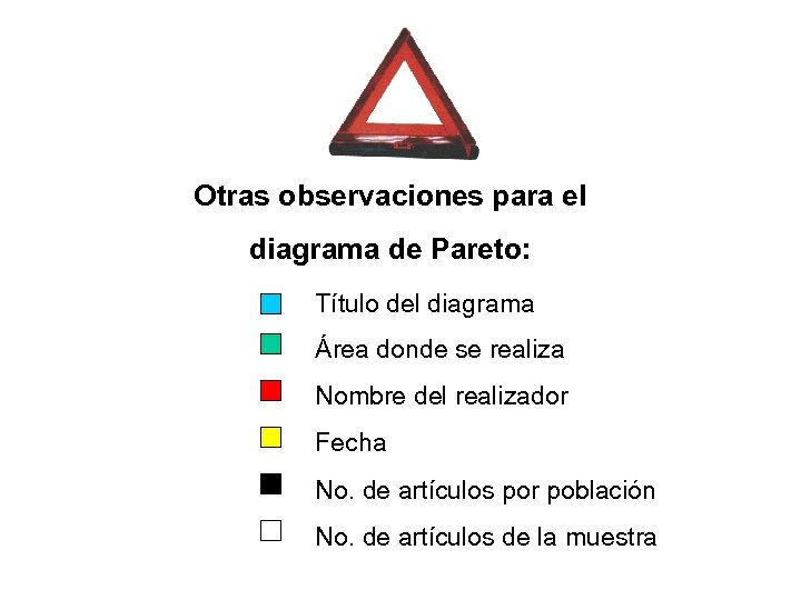 Otras observaciones para el diagrama de Pareto: Título del diagrama Área donde se realiza