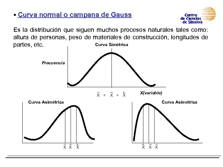 § Curva normal o campana de Gauss Es la distribución que siguen muchos procesos