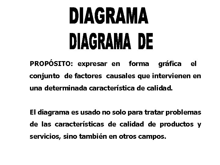 PROPÓSITO: expresar en forma gráfica el conjunto de factores causales que intervienen en una