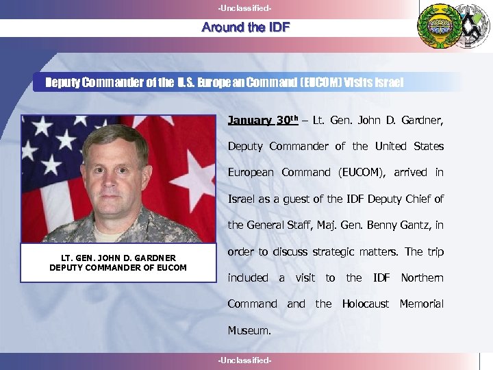 -Unclassified- Around the IDF Deputy Commander of the U. S. European Command (EUCOM) Visits