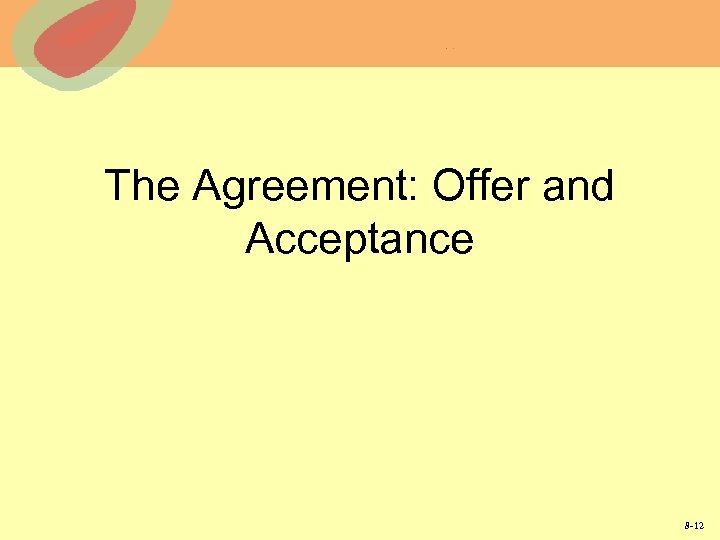 The Agreement: Offer and Acceptance 8 -12 