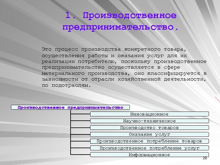 Организация производственного предпринимательства. Особенности производимого товара производственного предпринимателя. Особенность производимого товара в производственной деятельности. Основные функции предпринимателя в производственной деятельности. 1. Производственное предпринимательство.