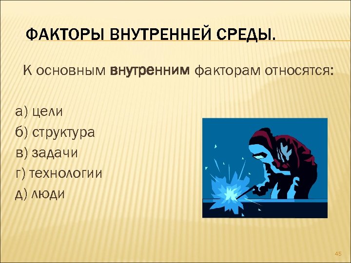 3 ФАКТОРЫ ВНУТРЕННЕЙ СРЕДЫ. К основным внутренним факторам относятся: а) цели б) структура в)