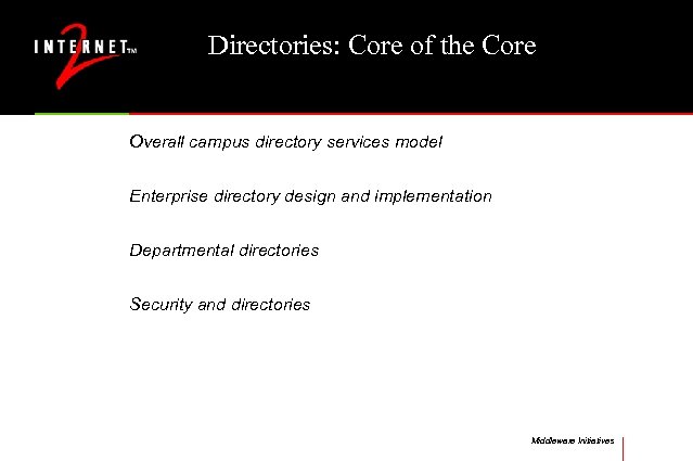 Directories: Core of the Core Overall campus directory services model Enterprise directory design and