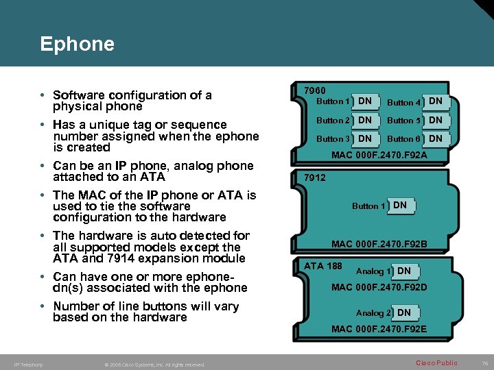 Ephone • Software configuration of a physical phone • Has a unique tag or