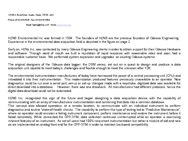  12108 -A Roxie Drive Austin, Texas 78729 u. SA Phone: (512)-918 -8035 Fax: