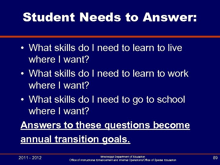 Student Needs to Answer: • What skills do I need to learn to live