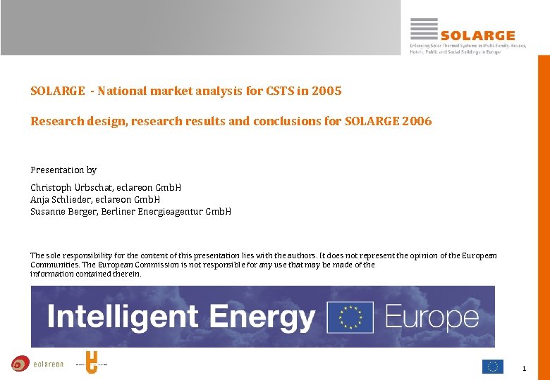 SOLARGE - National market analysis for CSTS in 2005 Research design, research results and