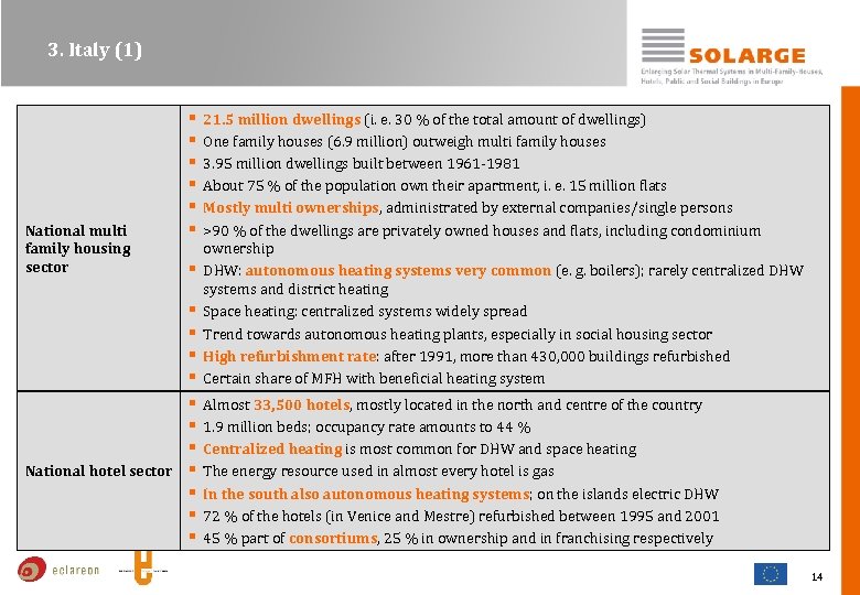 3. Italy (1) National multi family housing sector National hotel sector § 21. 5