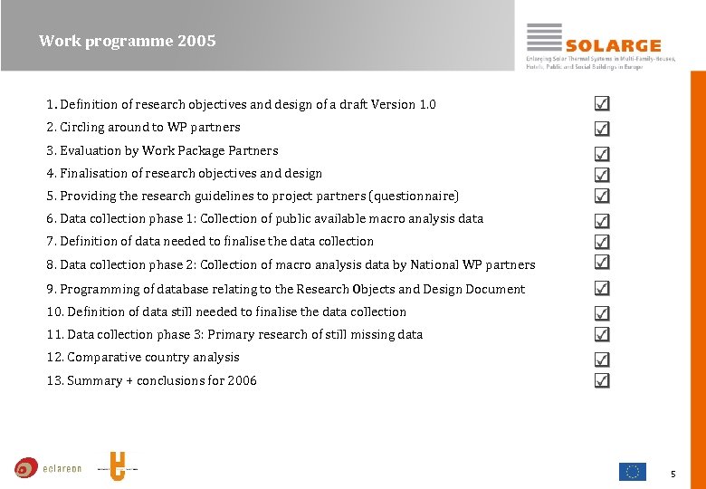 Work programme 2005 1. Definition of research objectives and design of a draft Version