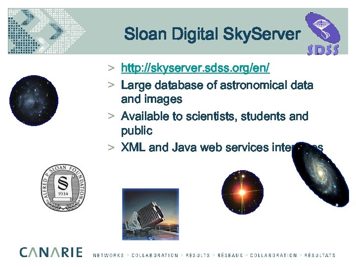 Sloan Digital Sky. Server > http: //skyserver. sdss. org/en/ > Large database of astronomical