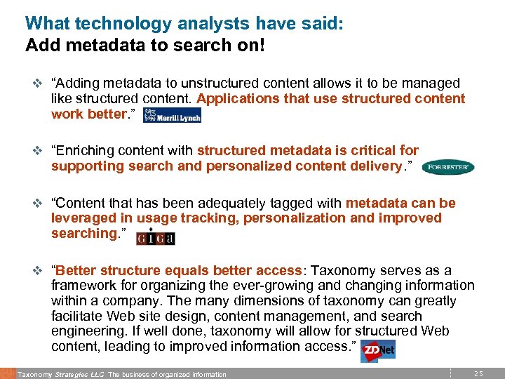 What technology analysts have said: Add metadata to search on! v “Adding metadata to