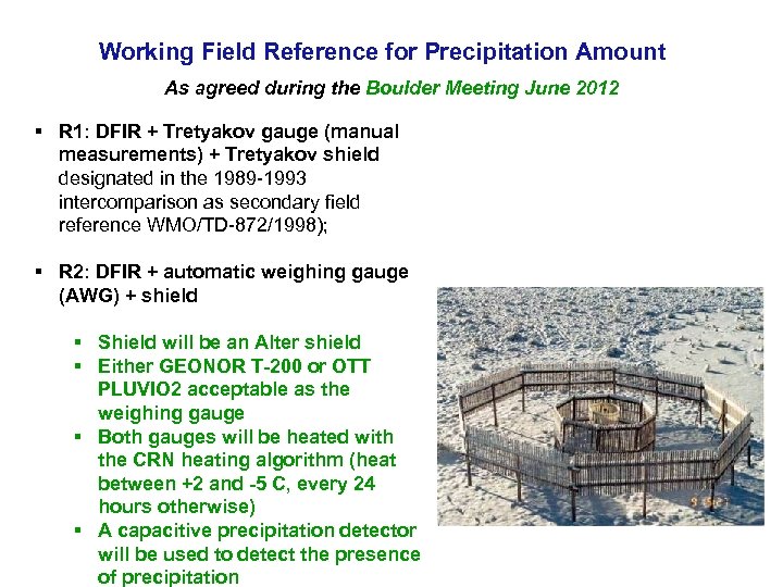 Working Field Reference for Precipitation Amount As agreed during the Boulder Meeting June 2012