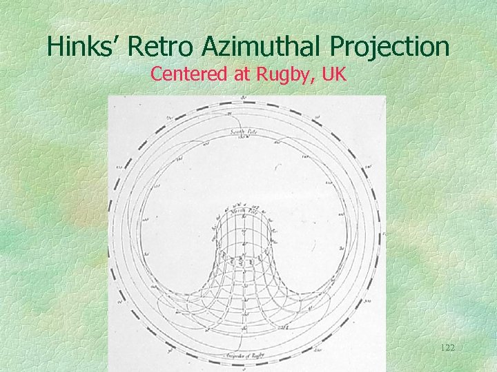 Hinks’ Retro Azimuthal Projection Centered at Rugby, UK 122 