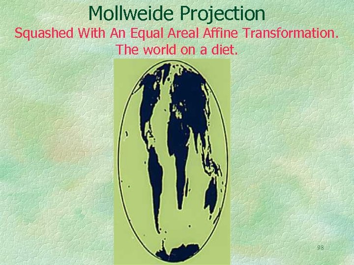 Mollweide Projection Squashed With An Equal Areal Affine Transformation. The world on a diet.