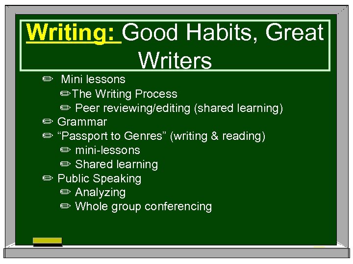 Writing: Good Habits, Great Writers ✏ Mini lessons ✏The Writing Process ✏ Peer reviewing/editing