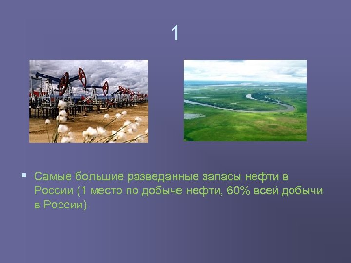 1 § Самые большие разведанные запасы нефти в России (1 место по добыче нефти,