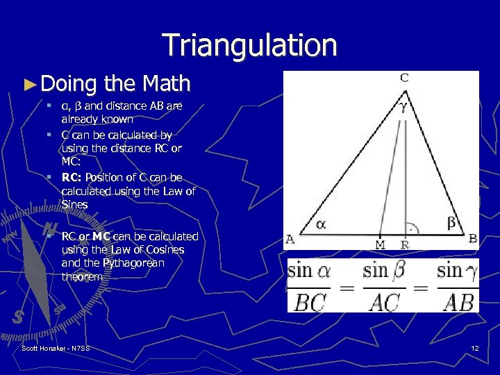 Triangulation ► Doing the Math § α, β and distance AB are already known