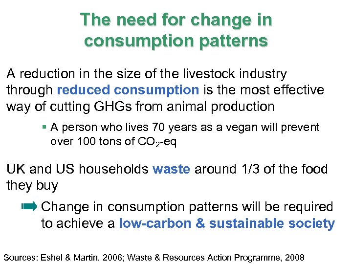 The need for change in consumption patterns A reduction in the size of the