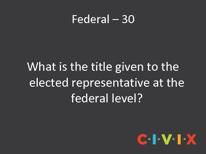 Federal – 30 What is the title given to the elected representative at the