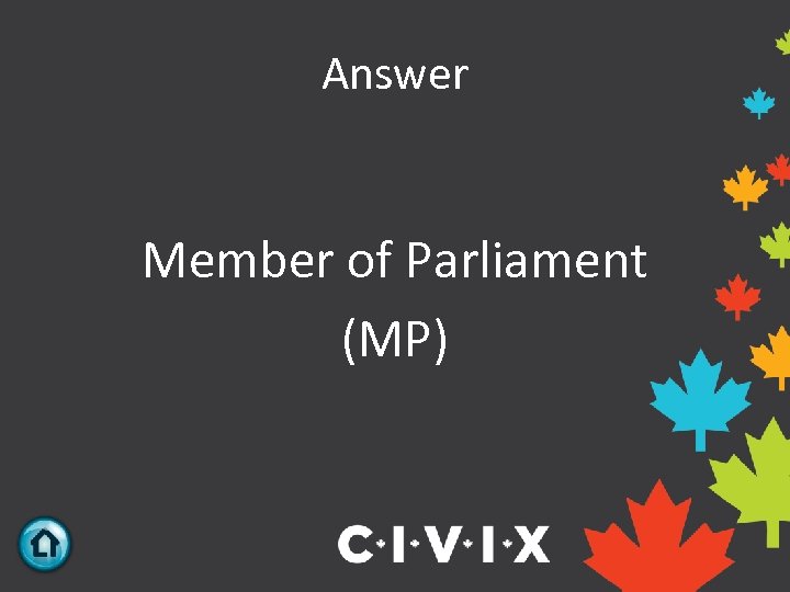 Answer Member of Parliament (MP) 