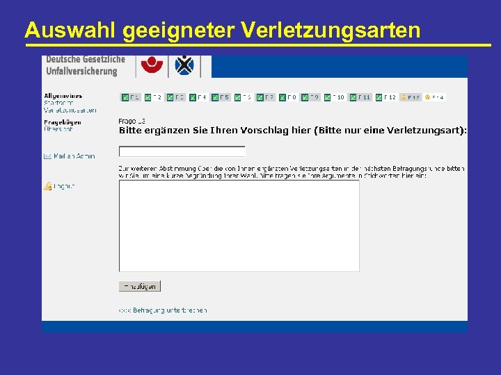 Auswahl geeigneter Verletzungsarten 