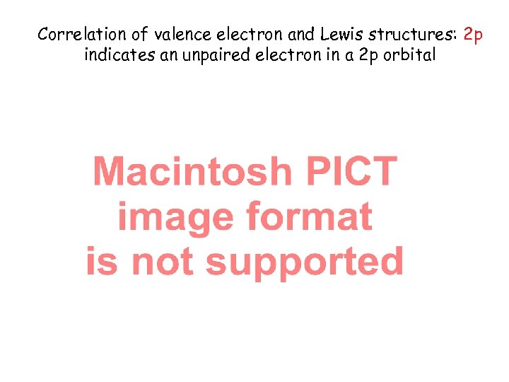 Correlation of valence electron and Lewis structures: 2 p indicates an unpaired electron in