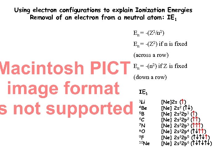 Using electron configurations to explain Ionization Energies Removal of an electron from a neutral