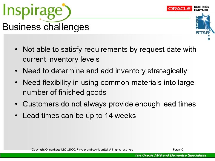 Business challenges • Not able to satisfy requirements by request date with current inventory